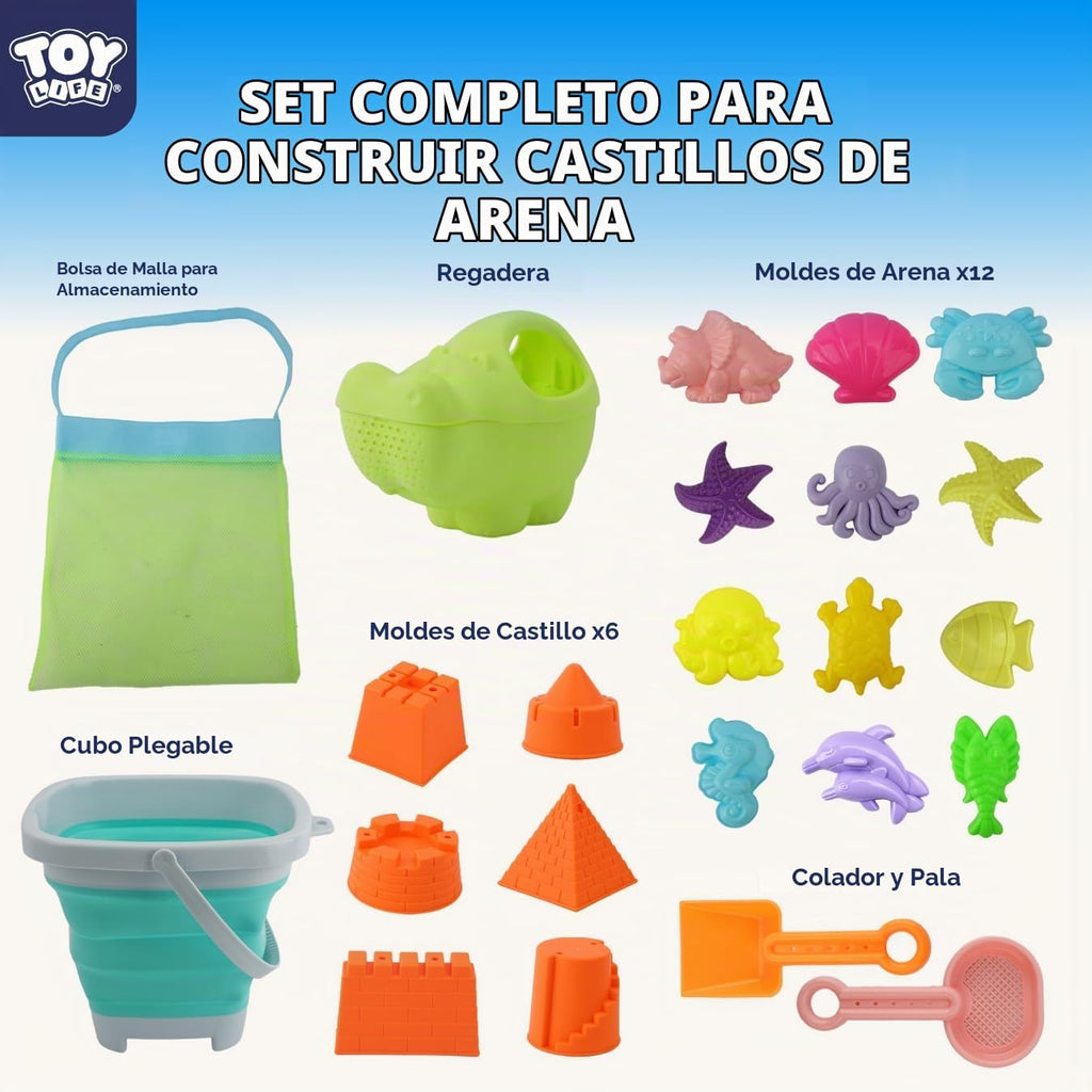 TOY Life Juego de 23 piezas de arena Ocean Beach, moldes de animales