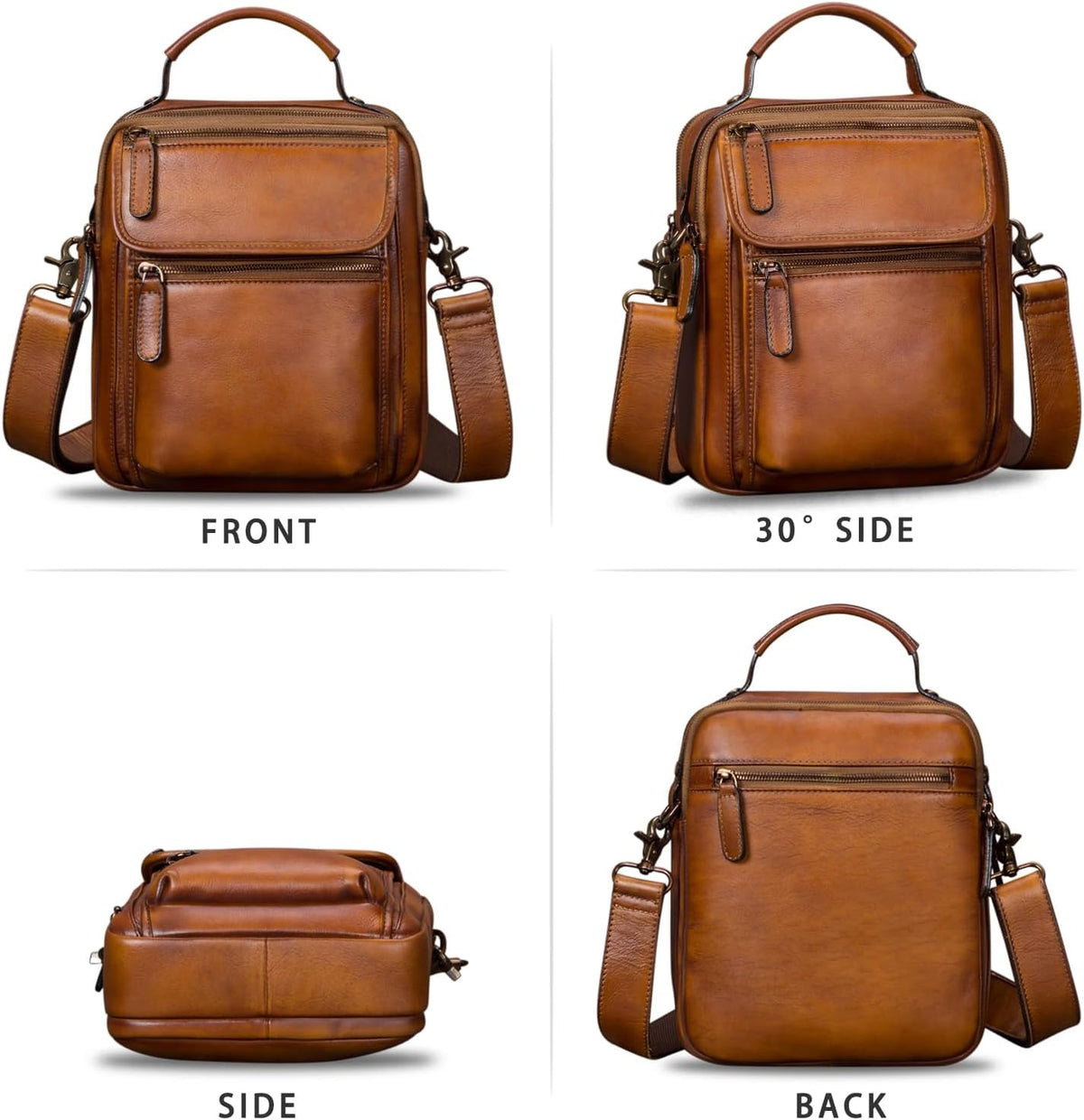 IVTG Bolso de mensajero de cuero genuino para hombre, bolso bandolera bandolera para trabajo, negocios