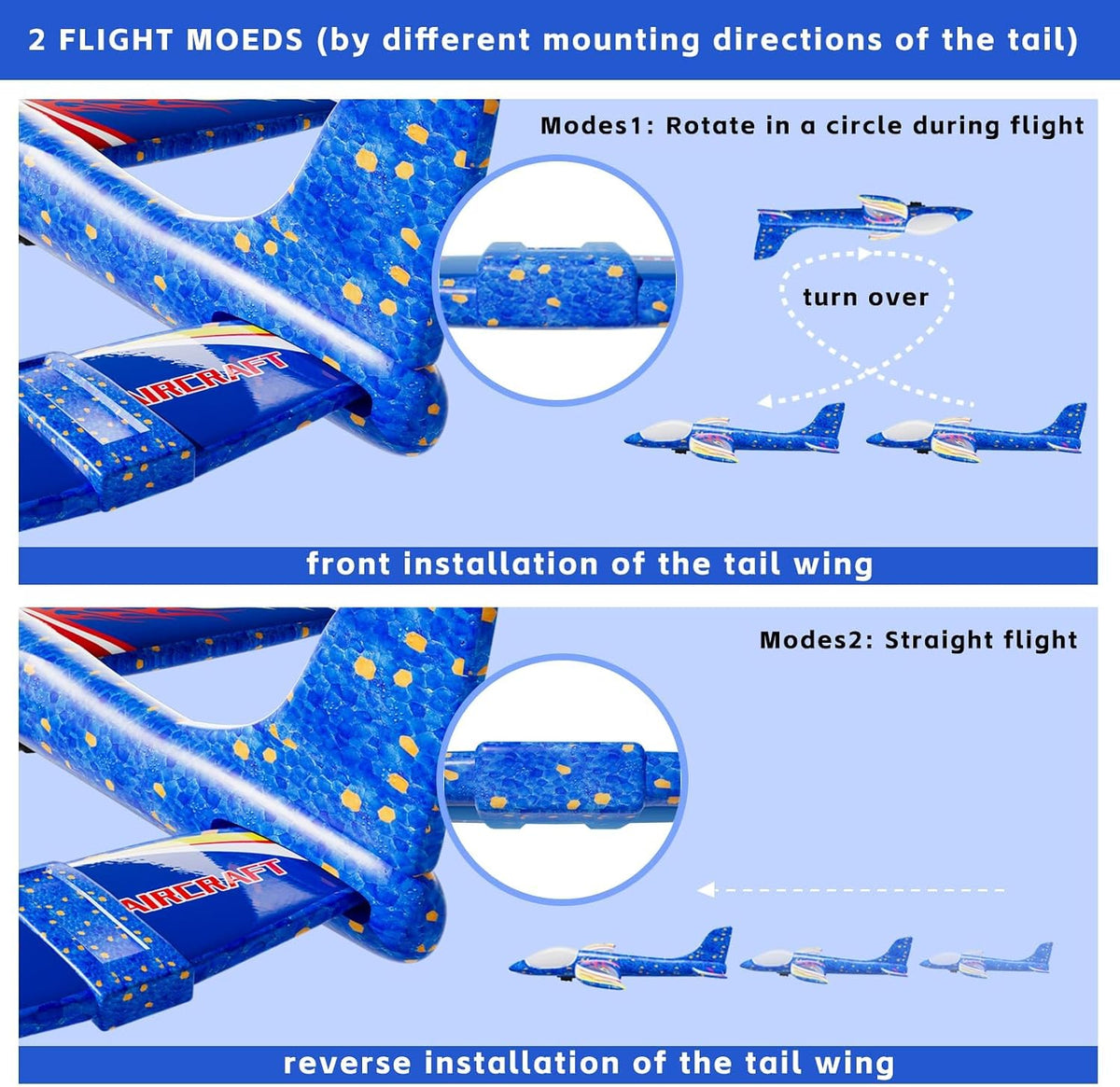 Paquete de 3 aviones planeadores de espuma con 1 lanzador de avión