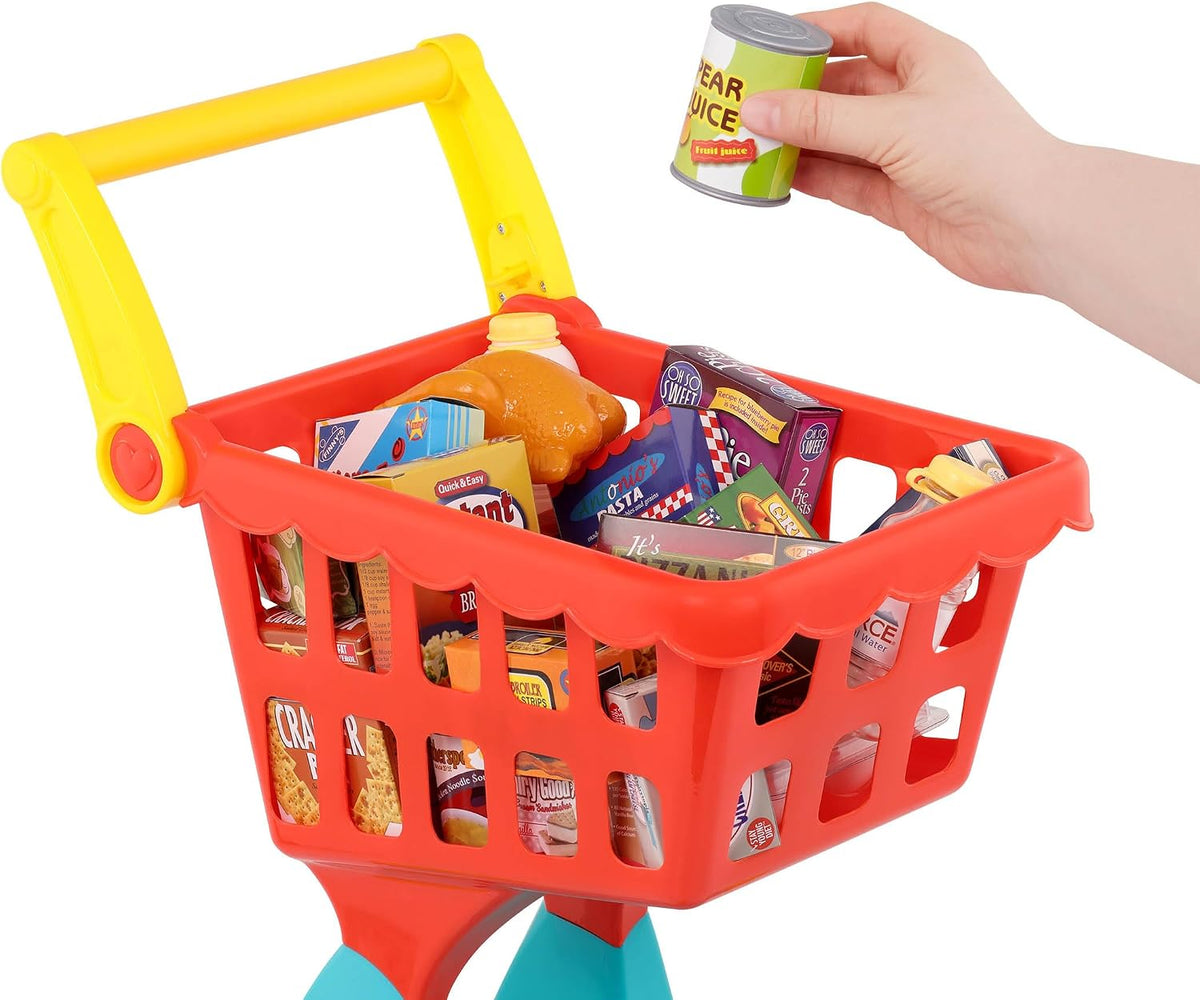 Battat Shopping Day Carrito de Compras Juguete para Juego de Imitación con 29 Alimentos