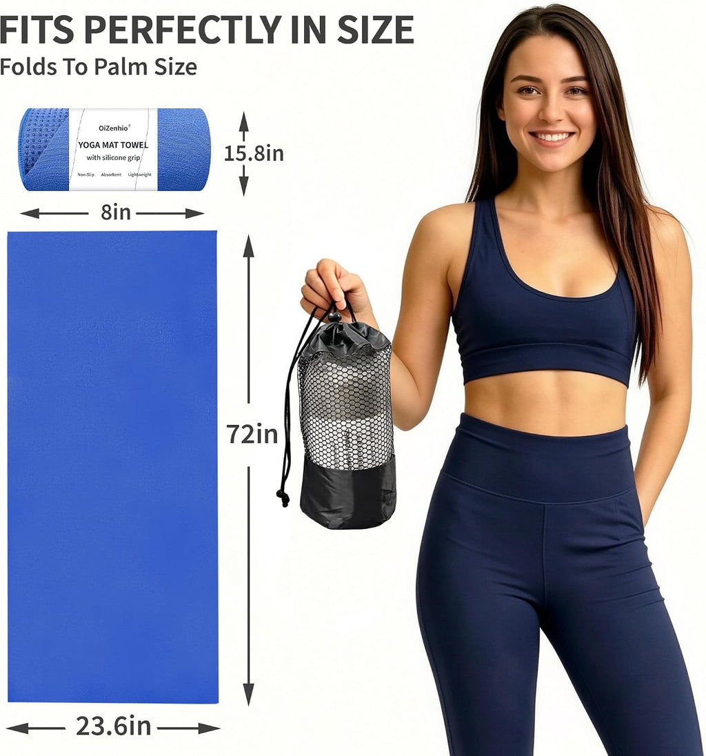 Paquete de 2 toallas antideslizantes para esterilla de yoga caliente con puntos de agarre, 72 x 24 pulgadas, toalla de microfibra súper absorbente para yoga caliente, pilates, entrenamiento