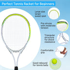 Juego de raquetas de tenis para adultos, 2 raquetas preencordadas de 27 pulgadas, 2 cintas de agarre, 3 pelotas de tenis, 1 bolsa de transporte, perfecto para principiantes y entrenamiento de