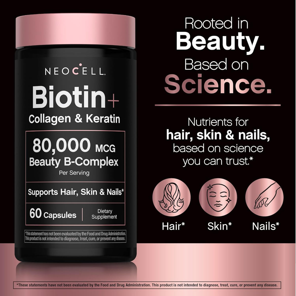 NeoCell Suplemento de queratina de colágeno de biotina | 80000mcg |...