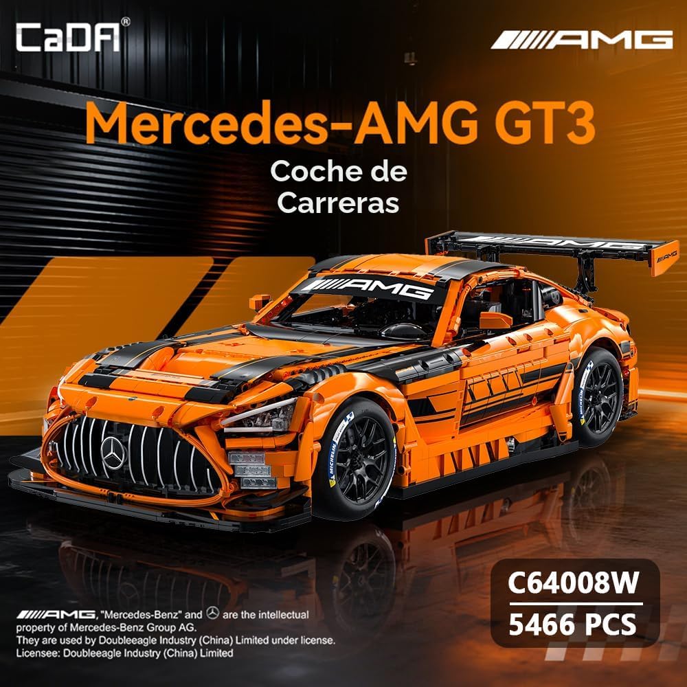 CaDA Master C64008W Mercedes-AMG GT3 - Juego de construcción a escala 1:8 – 5466 piezas con licencia oficial de Supercar, kit de bloques de construcción de autos de carreras grandes para adultos y adolescentes