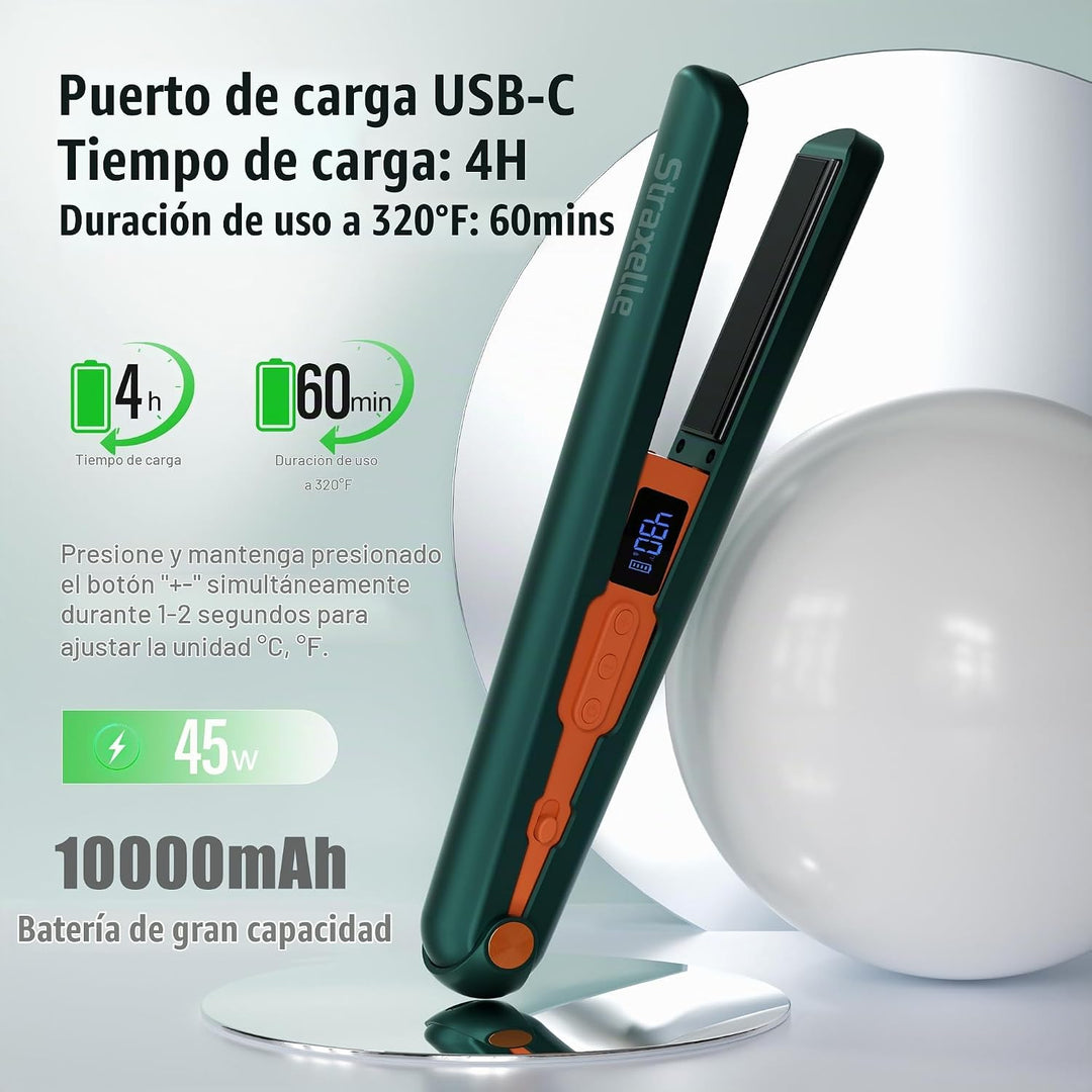 Straxelle Plancha de pelo inalámbrica, plancha plana recargable de...