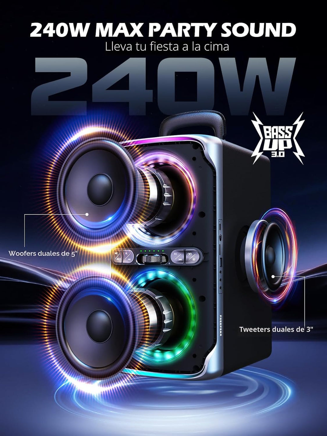 FREEPEAR Altavoz Bluetooth para Fiestas - Altavoz Potente de Pico d...
