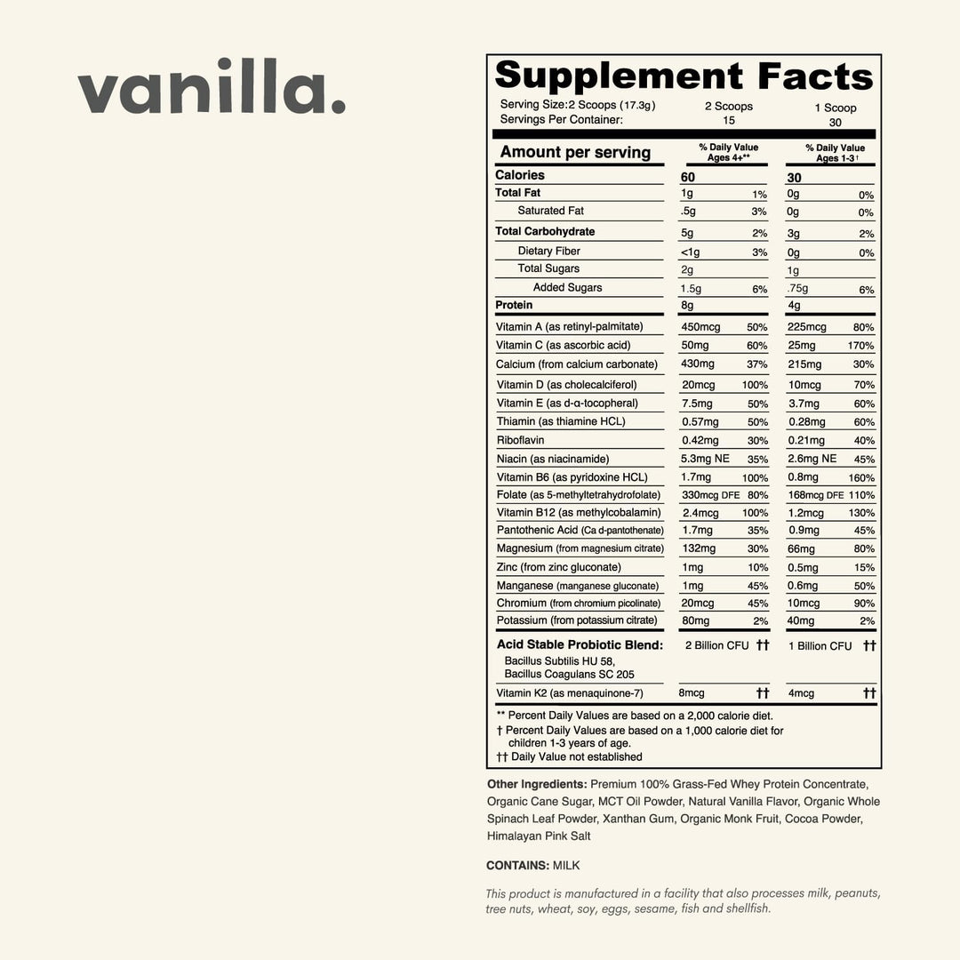 Nurished Vanilla Mighty Milk - Proteína diaria todo en uno para niñ...
