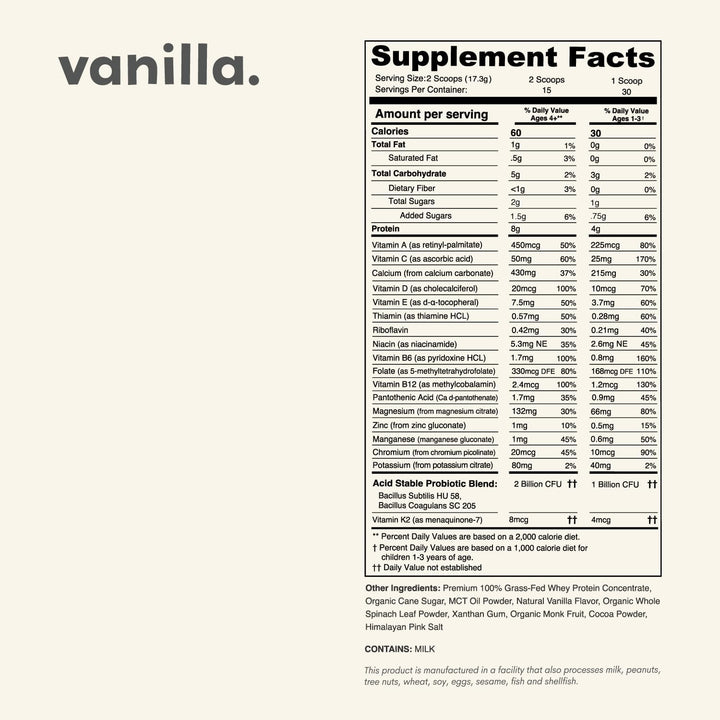 Nurished Vanilla Mighty Milk - Proteína diaria todo en uno para niñ...