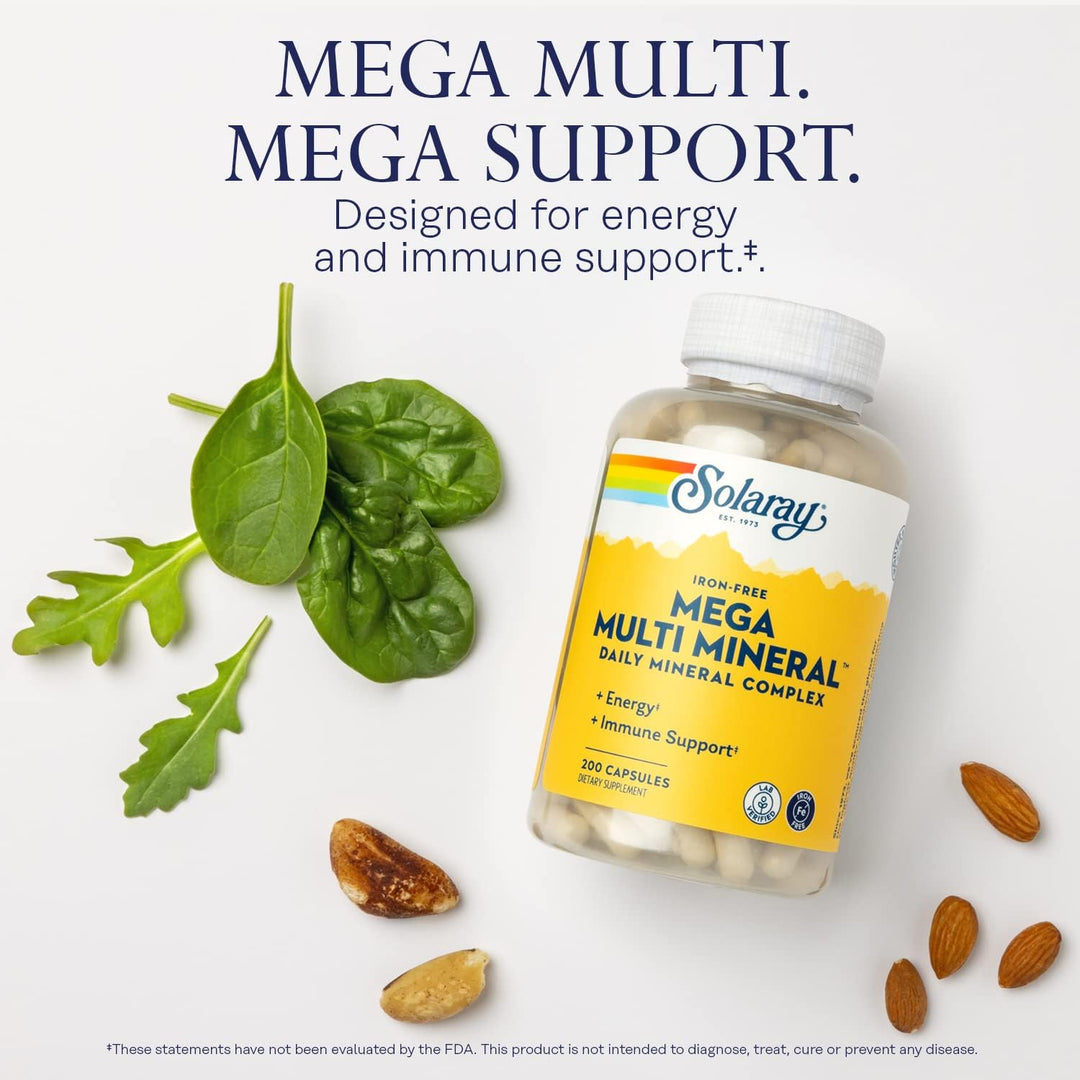 SOLARAY Mega Multi Mineral, sin hierro, suplemento mineral diario c...