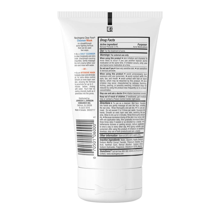 Neutrogena Clear Pore - Limpiador facial 2 en 1 con caolín y arcill...