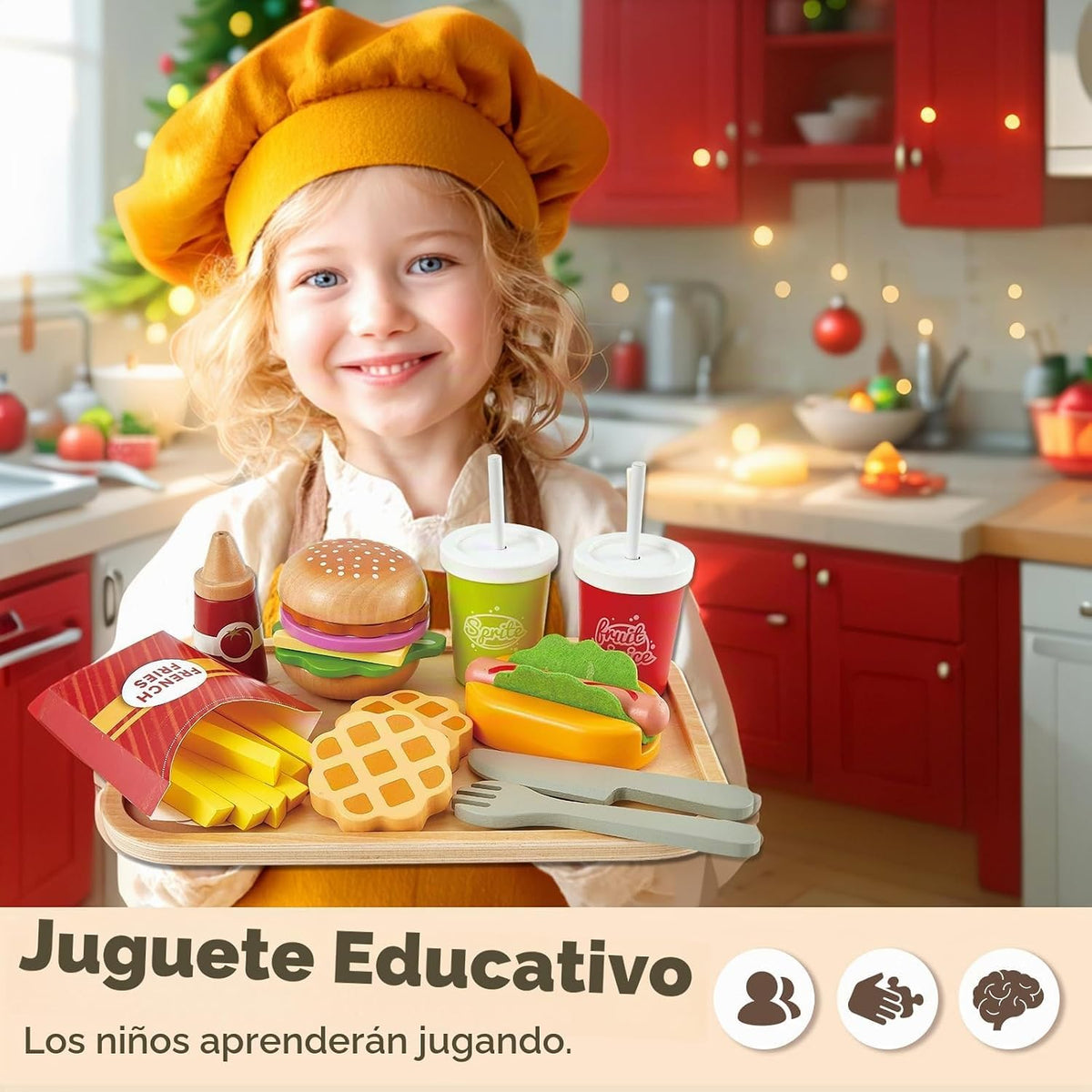 Fast Food Play Food Toys para Kids, Wooden Hamburger Toys para Toddler