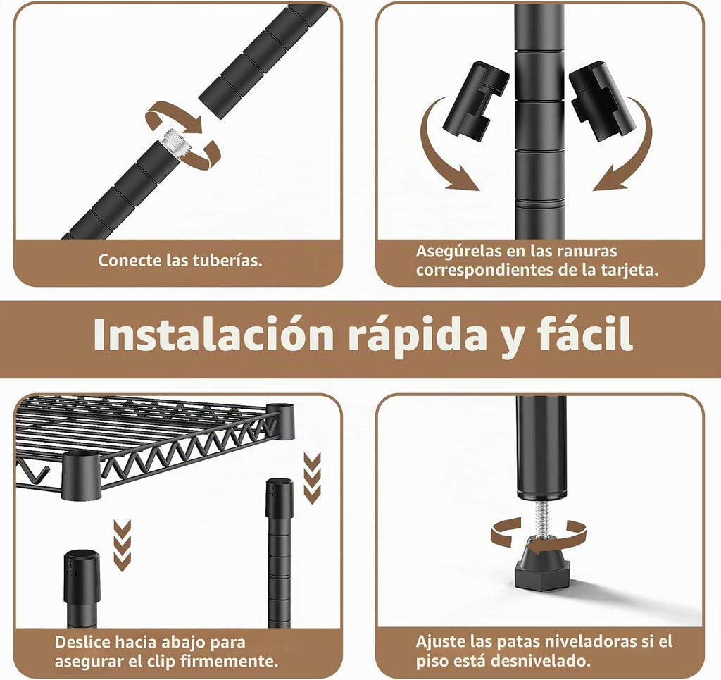 M MZG Estantería de garaje resistente con 5 estantes, estante de almacenamiento ajustable para cocina, lavandería, baño, despensa, capacidad de 1250 libras, color negro, 13.8 x 35.5 x 68.6 pulgadas