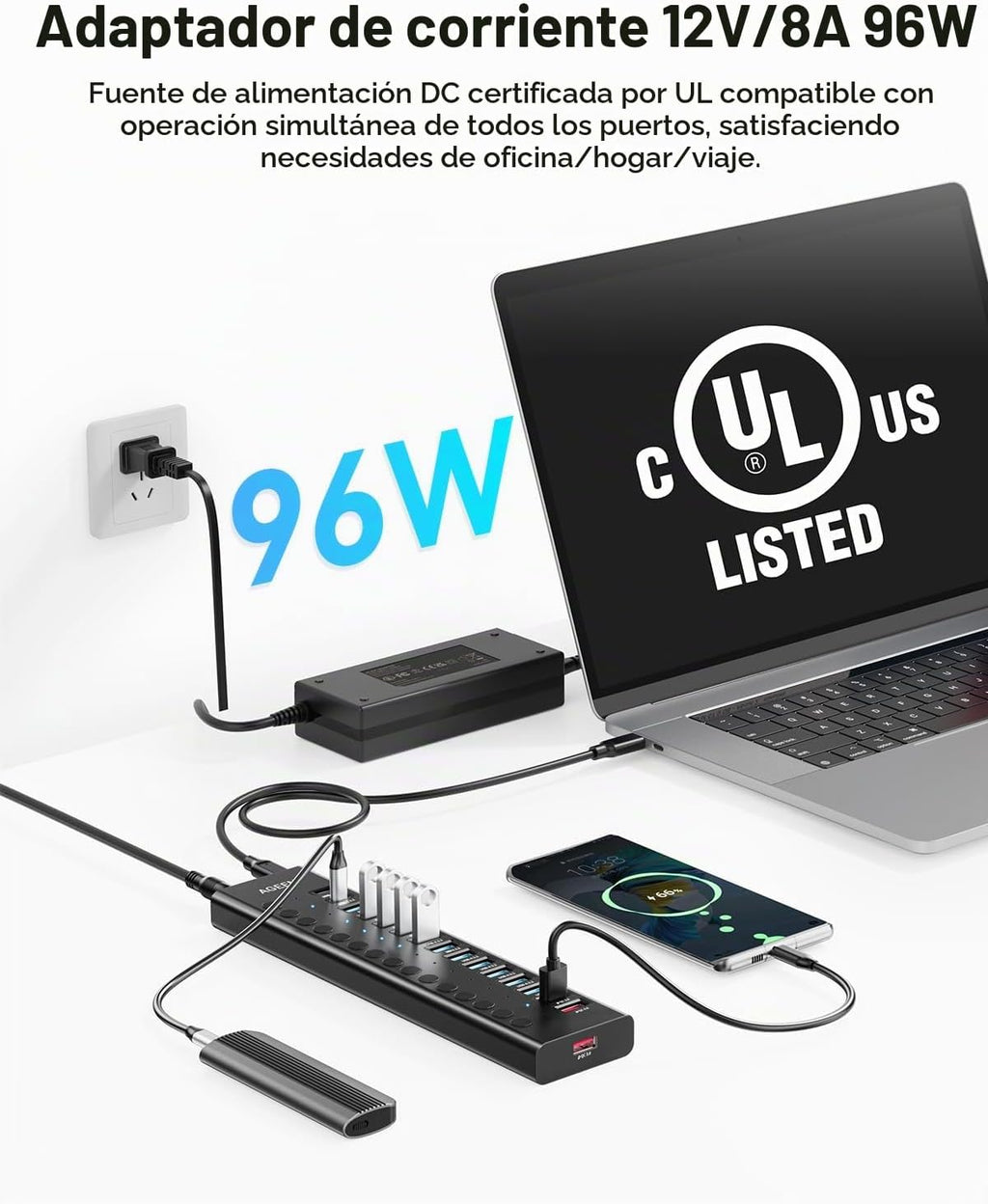 AGEEN, MKI-1200800C8, hub USB 3.2 de 16 puertos, alimentado