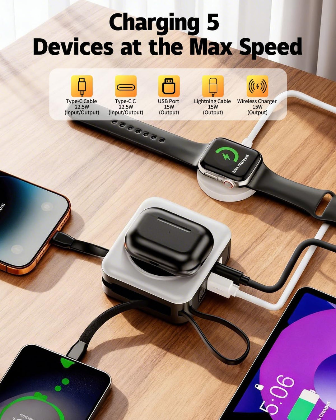 para Magsafe Cargador Portátil con Cables Integrados y Enchufe de P...