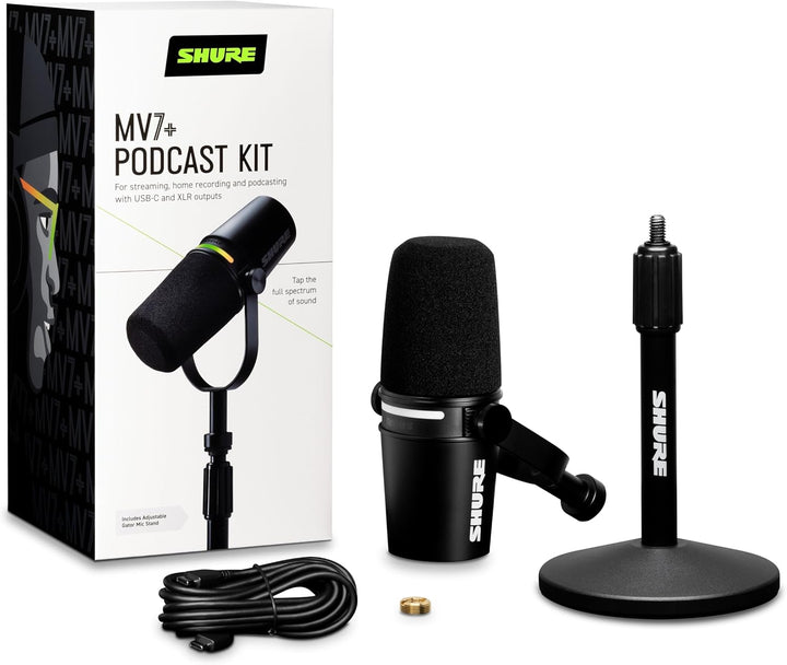 Shure MV7+ - Micrófono dinámico para podcast con soporte, certifica...
