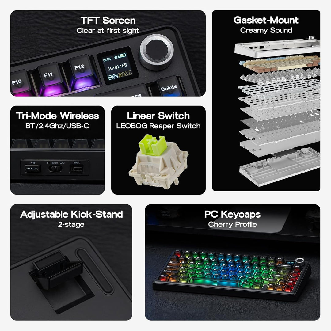 EPOMAKER X Aula F75 MAX Teclado mecánico inalámbrico con pantalla T...