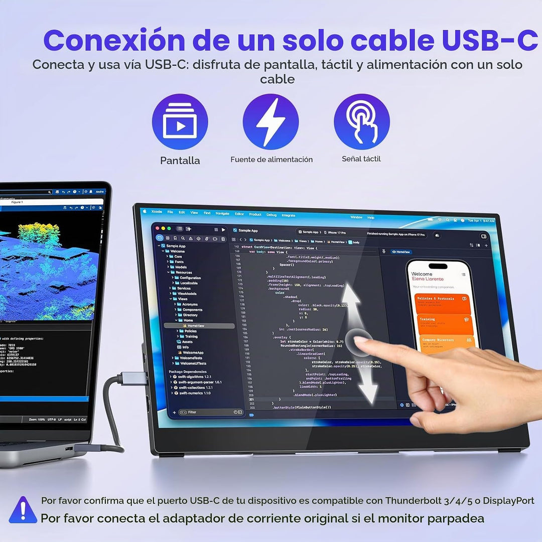 VisionOwl Monitor portátil para laptop, IPS USB-C HDMI segundo moni...