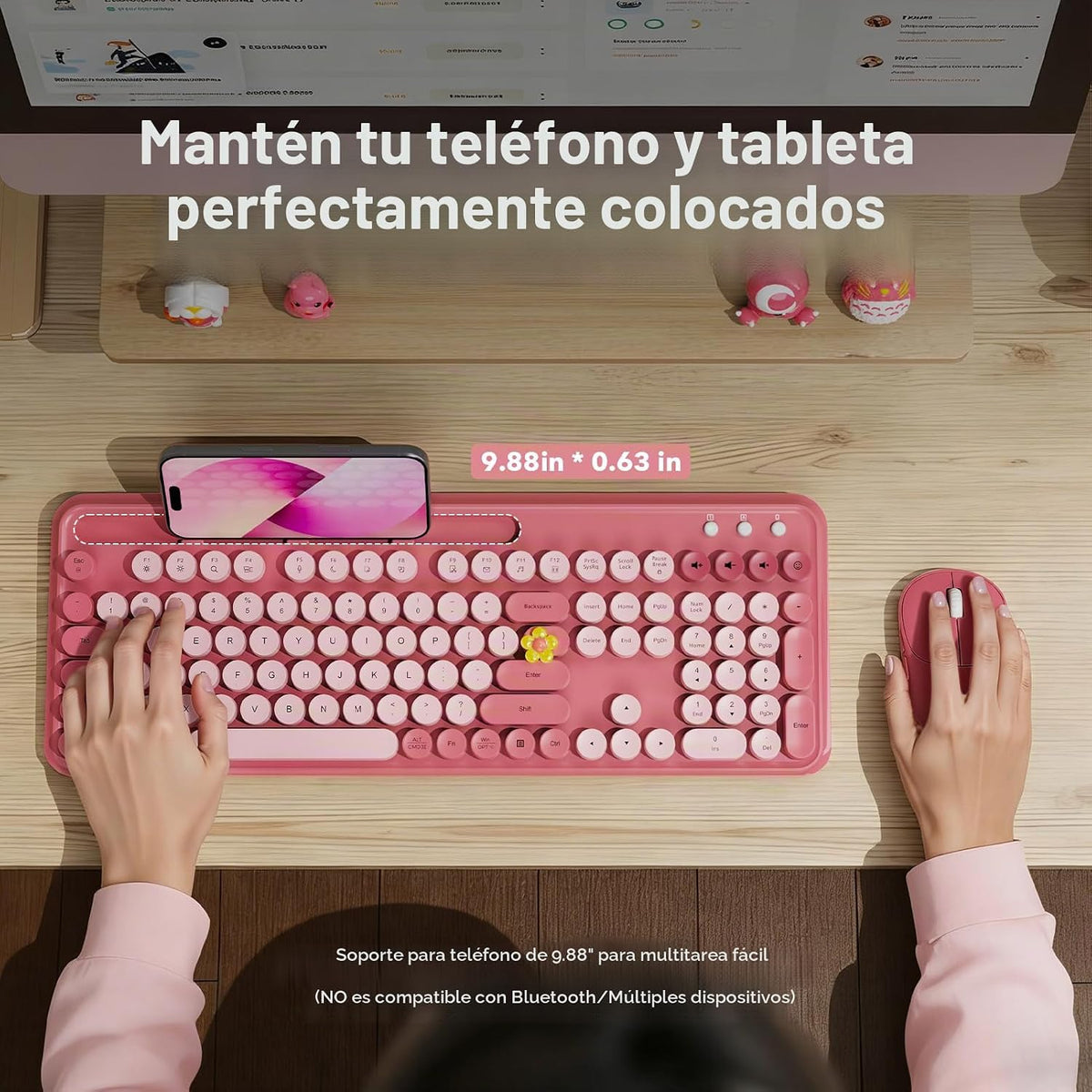Combo de teclado y mouse inalámbricos con soporte para teléfono\/ta...