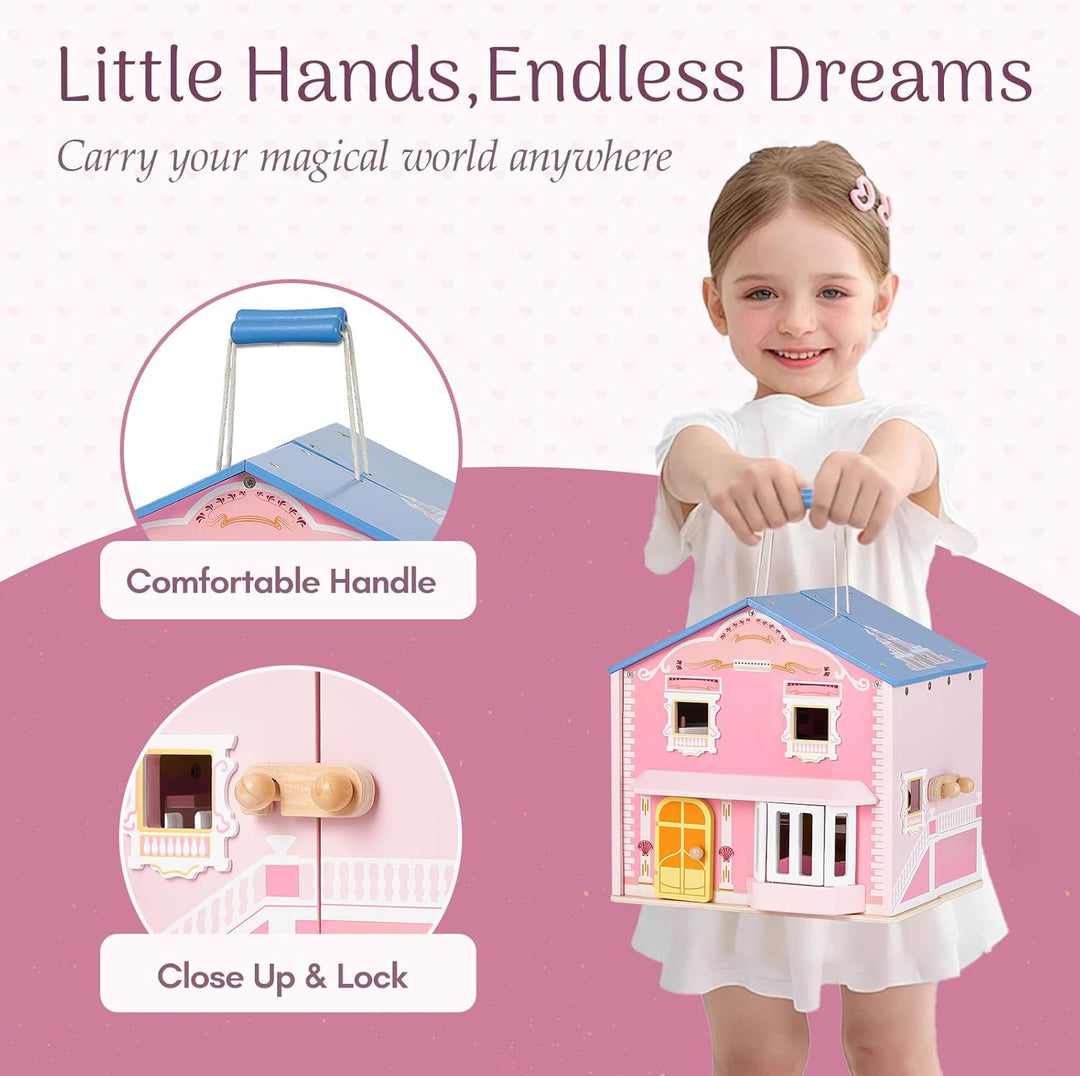 Giant bean Casa de muñecas de madera rosa exquisita para niñas con...