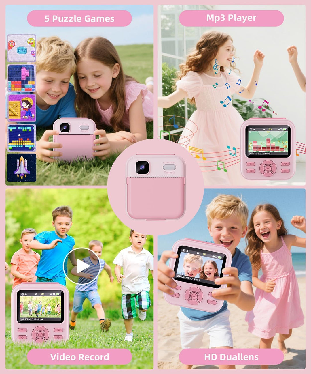 Cámara de impresión instantánea para niños y niñas, cámaras HD de 4...