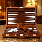 ARUOHHA Juegos clásicos de backgammon para adultos, funda de cuero de lujo, interior de fieltro, juego de backgammon portátil y de viaje, popular juego de mesa, marrón (15 pulgadas)