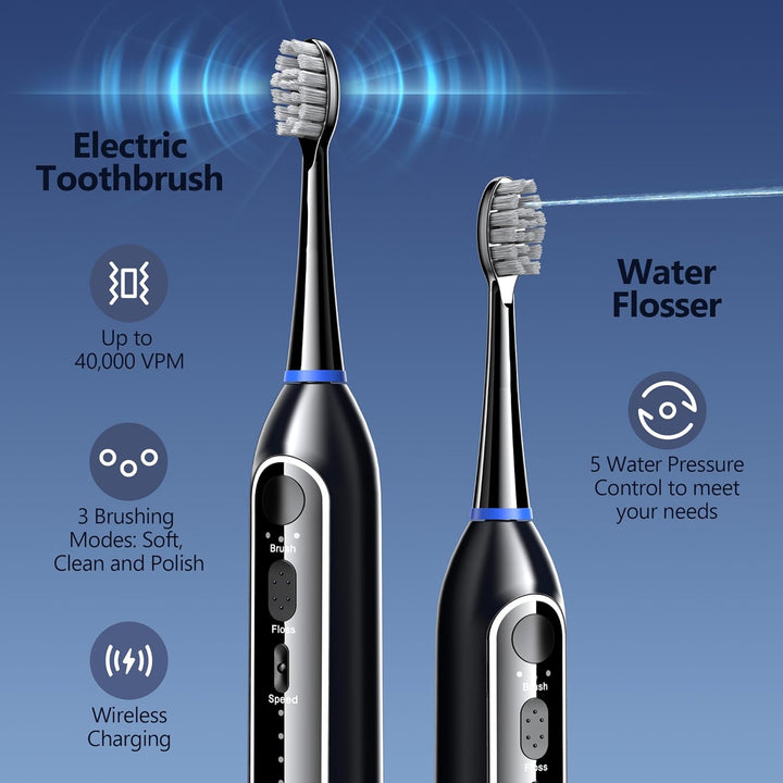 Benhip Cepillo de dientes eléctrico con hilo dental de agua combina...
