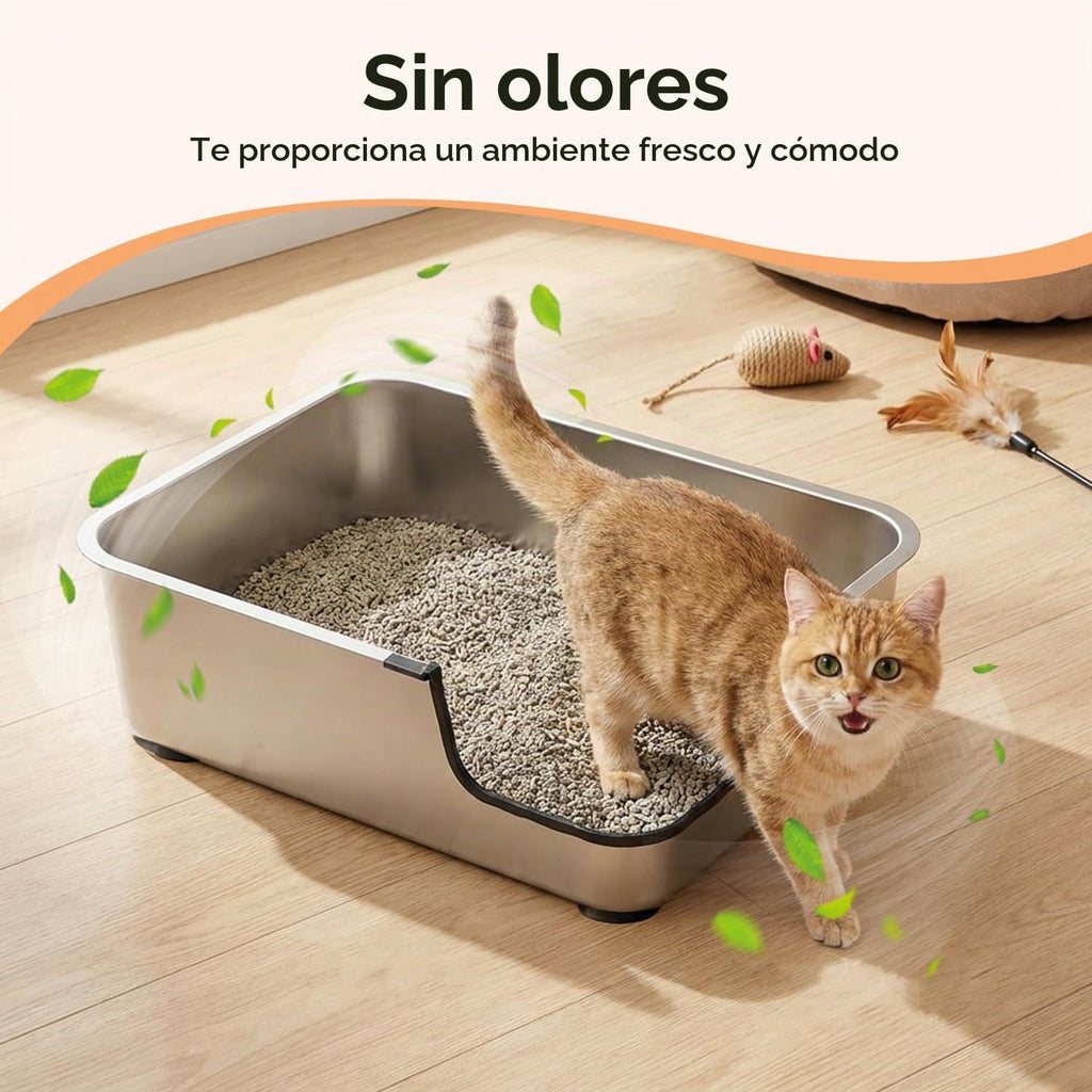 Caja de arena para gatos de acero inoxidable, 17.5 pulgadas de largo x 13.6