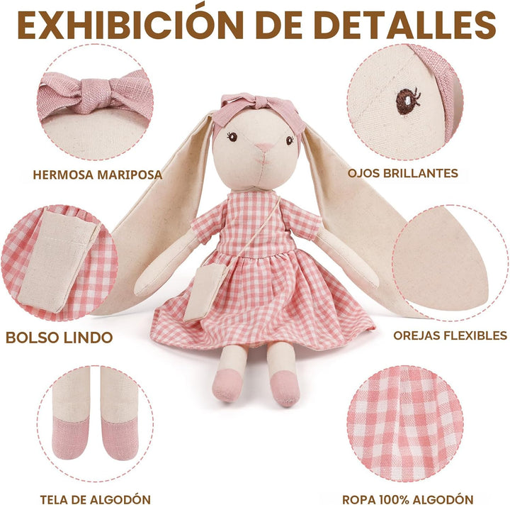 Mikee Fluffie Peluche de conejo de 15 pulgadas para niñas, muñeca d...