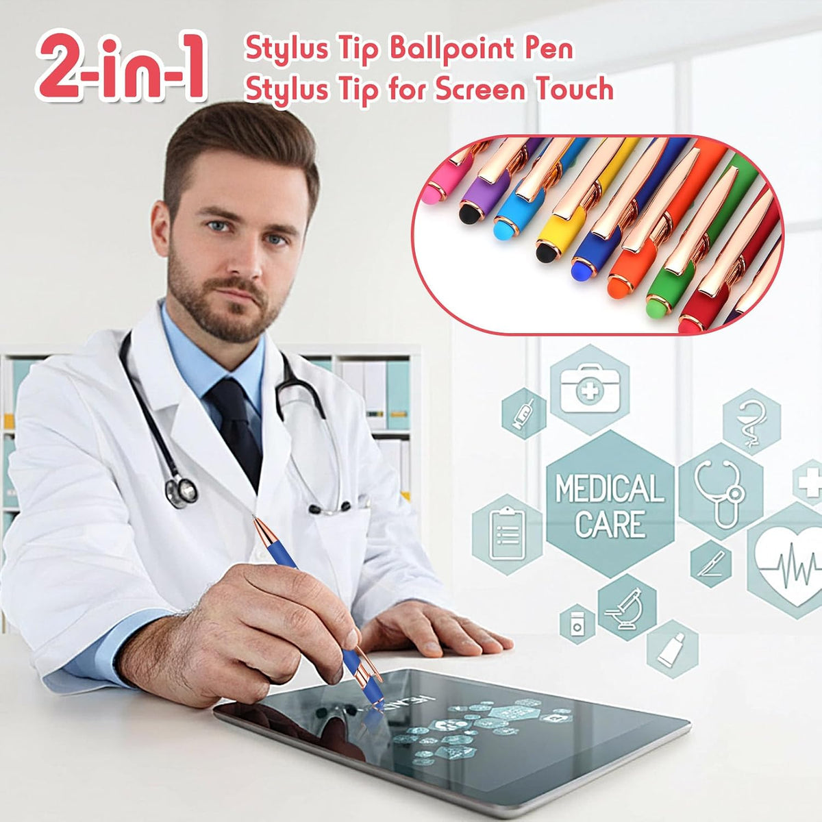 Yeaqee - Bolígrafo de 100 piezas a granel con punta de lápiz capacitivo, colores brillantes