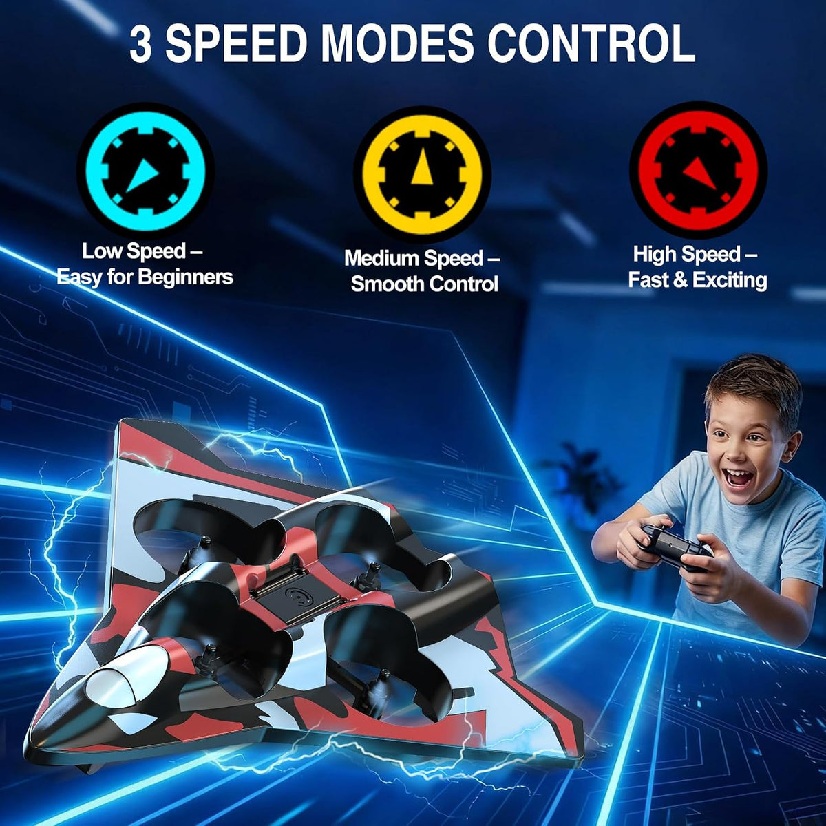 Avión de espuma Rc Planes con luces LED, avión de control remoto, avión de combate para niños y adultos de 8 a 16 años, 360 °F, rollo de acrobacias, drones para niños de 8 a 12 años, regalos