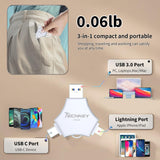 Unidad flash USB 3.0 para iPhone 256GB: memoria externa 3 en 1 con...