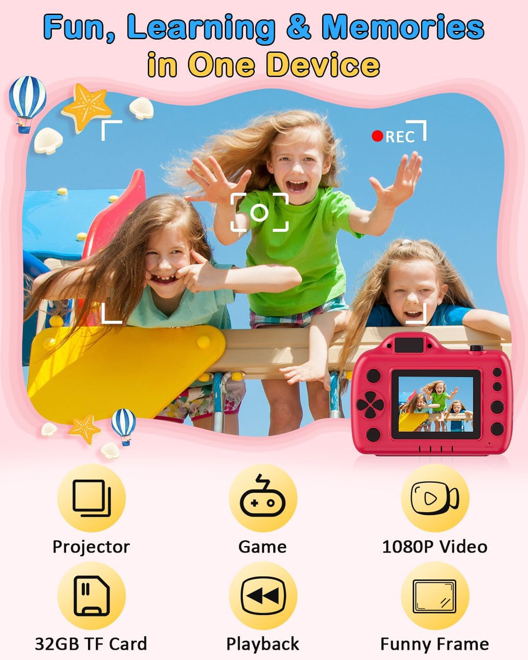 Cámara infantil con proyector: Foto HD de 2MP y proyección creativa...