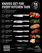 Astercook Juego de cuchillos de cocina de acero alemán de 15 piezas