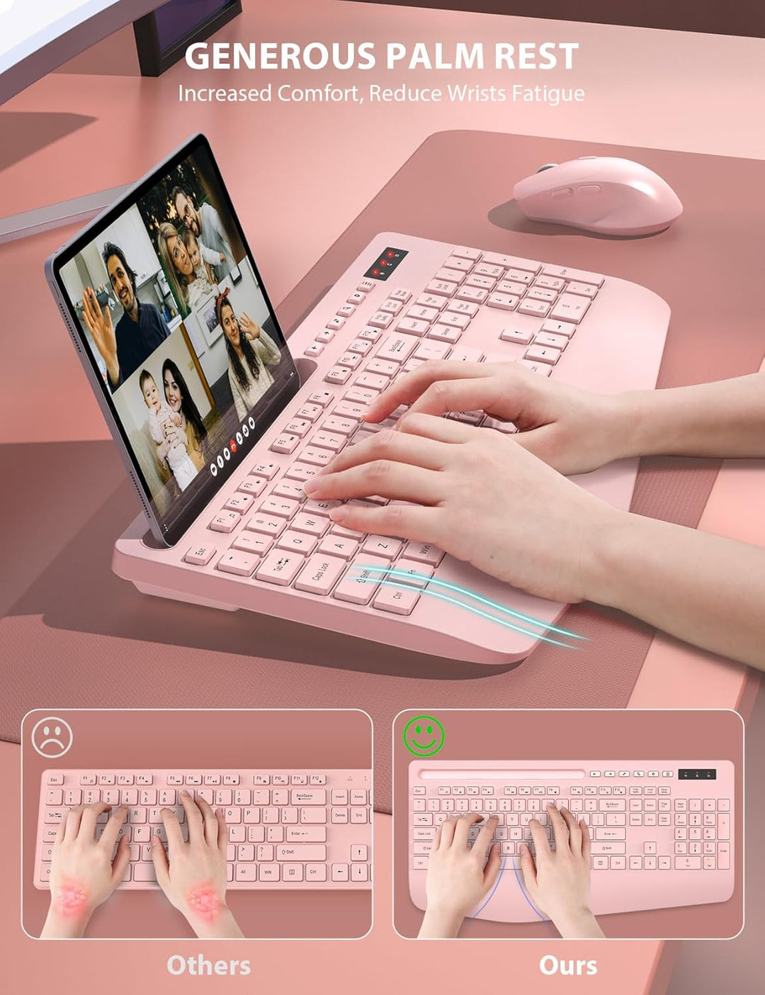 Combo de teclado y mouse inalámbrico - Teclado ergonómico de tamaño...