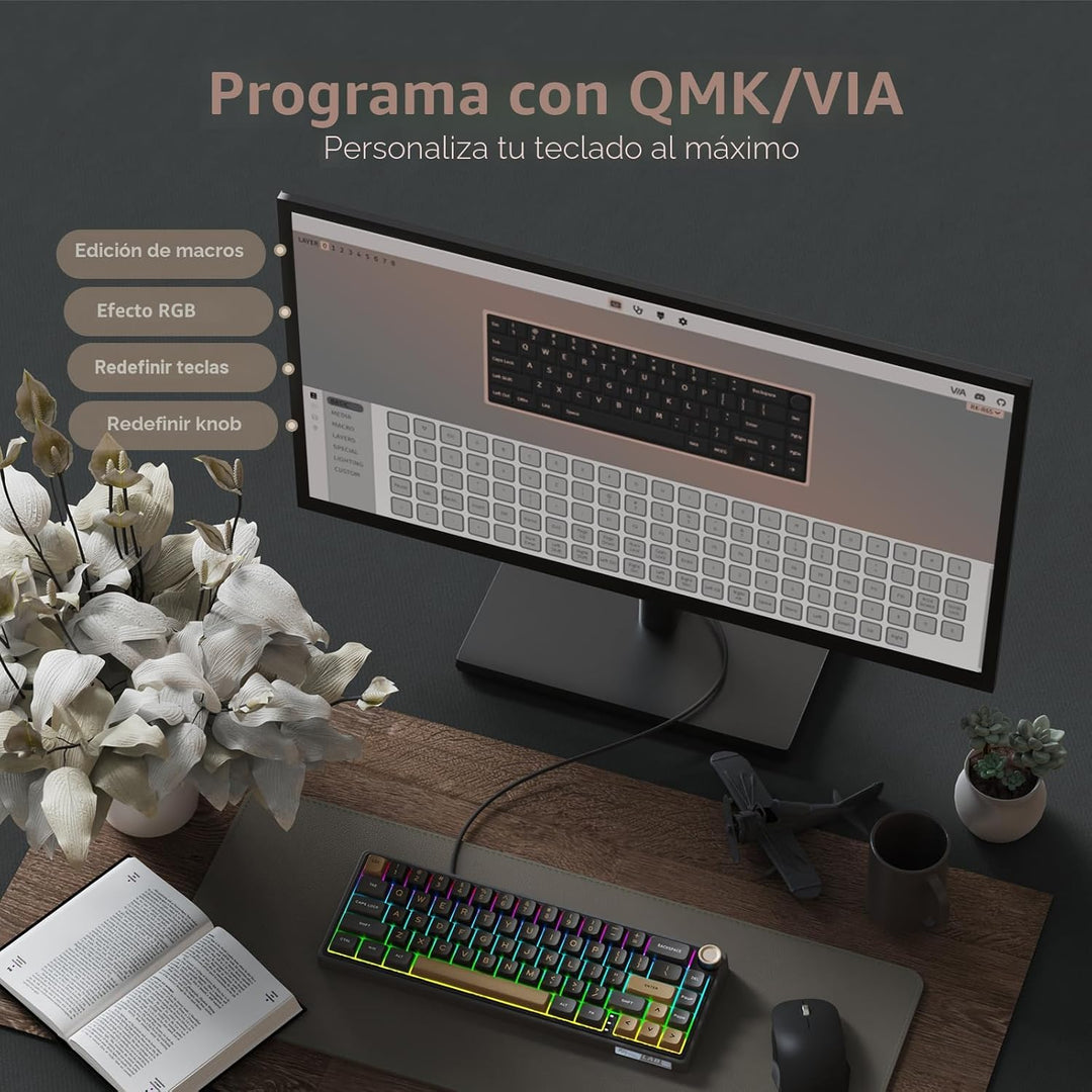 Teclado para juegos RK ROYAL KLUDGE R65 con perilla de volumen, tec...