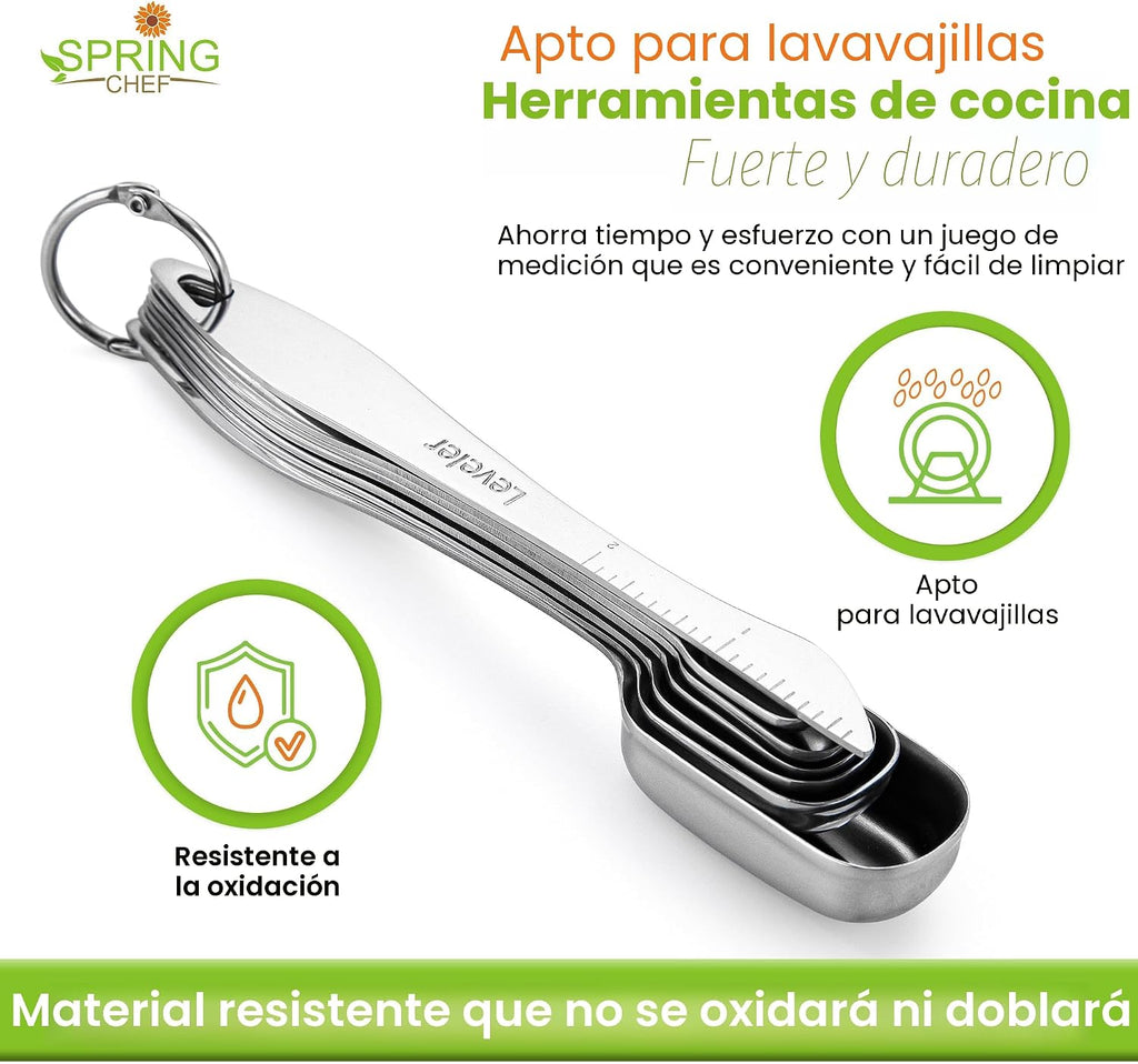 Spring Chef Juego de 14 tazas y cucharas medidoras de acero inoxidable