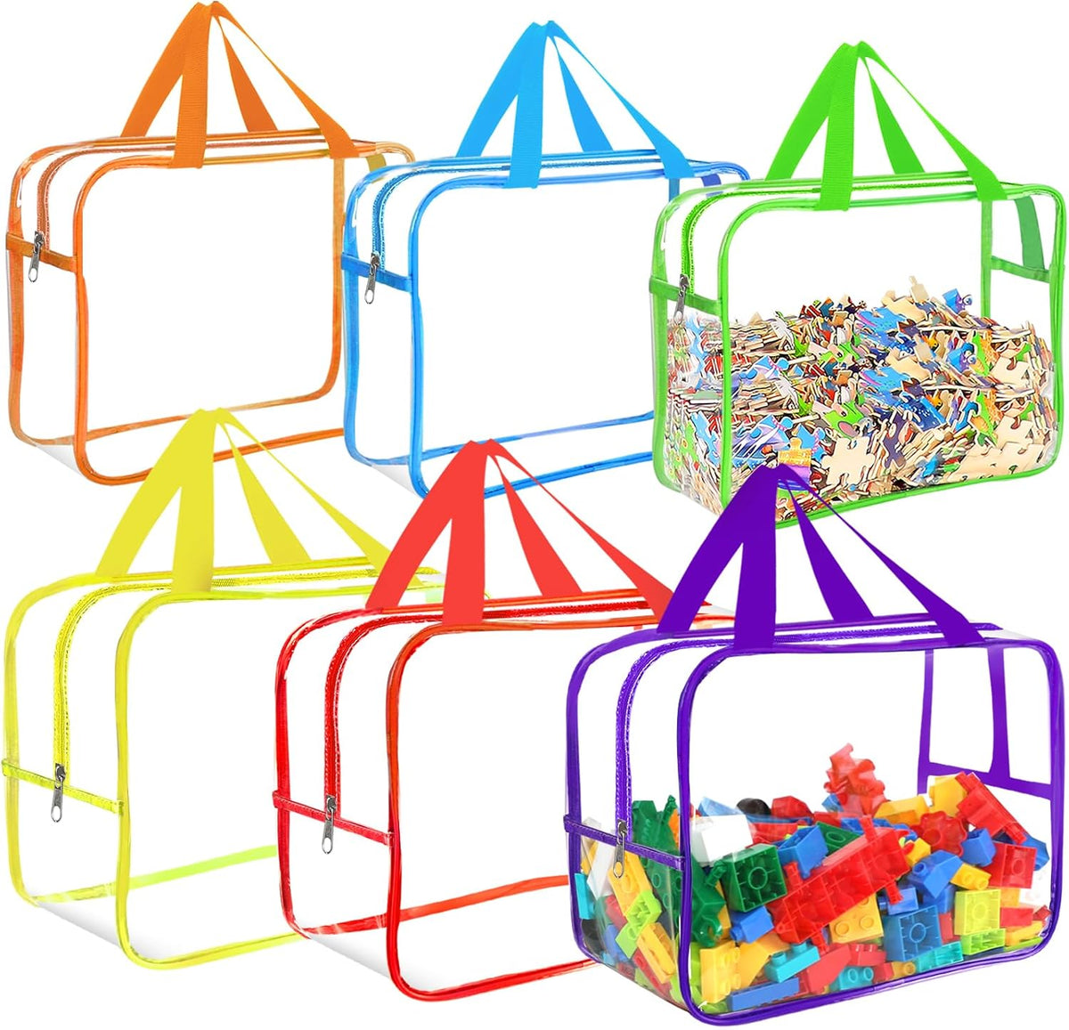 6 Colors L & XL Toy Storage Bags con Labels Reusable Clear Toy Organizer