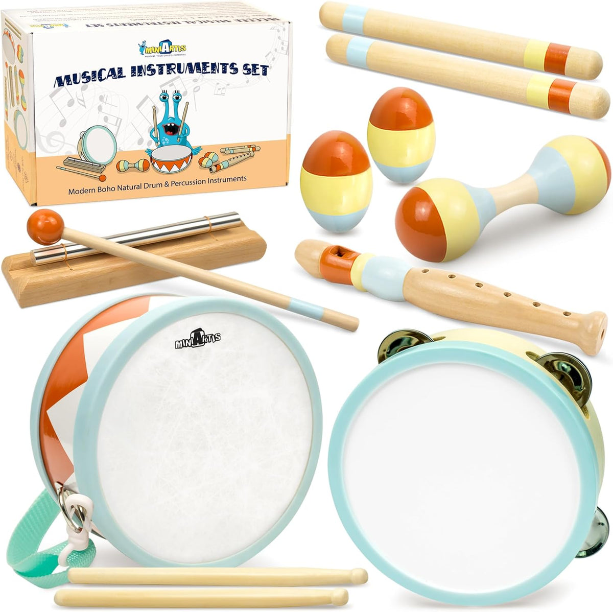 Juego de batería para niños con instrumentos musicales de madera Montessori