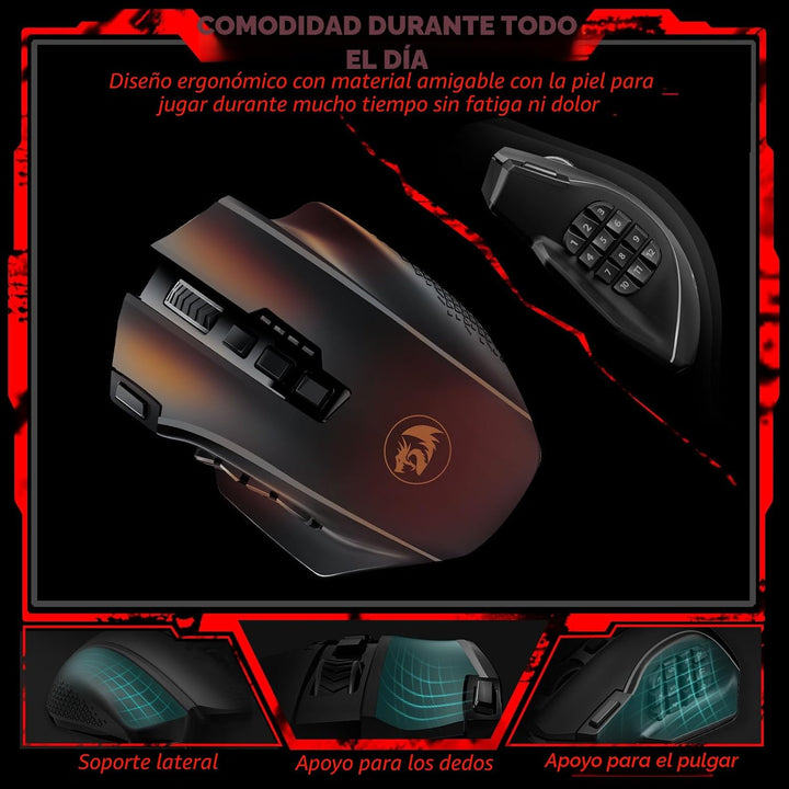 Redragon Ratón inalámbrico para juegos, ratón MMO para juegos con h...