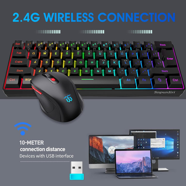Combinación de teclado y mouse inalámbricos para juegos de 60% de S...