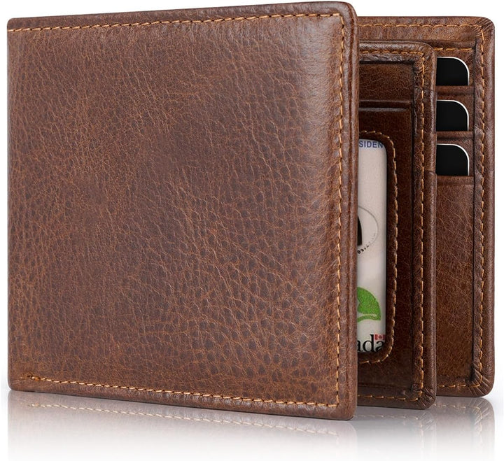 Cartera para hombre con RFID, de piel auténtica, delgada y plegable...