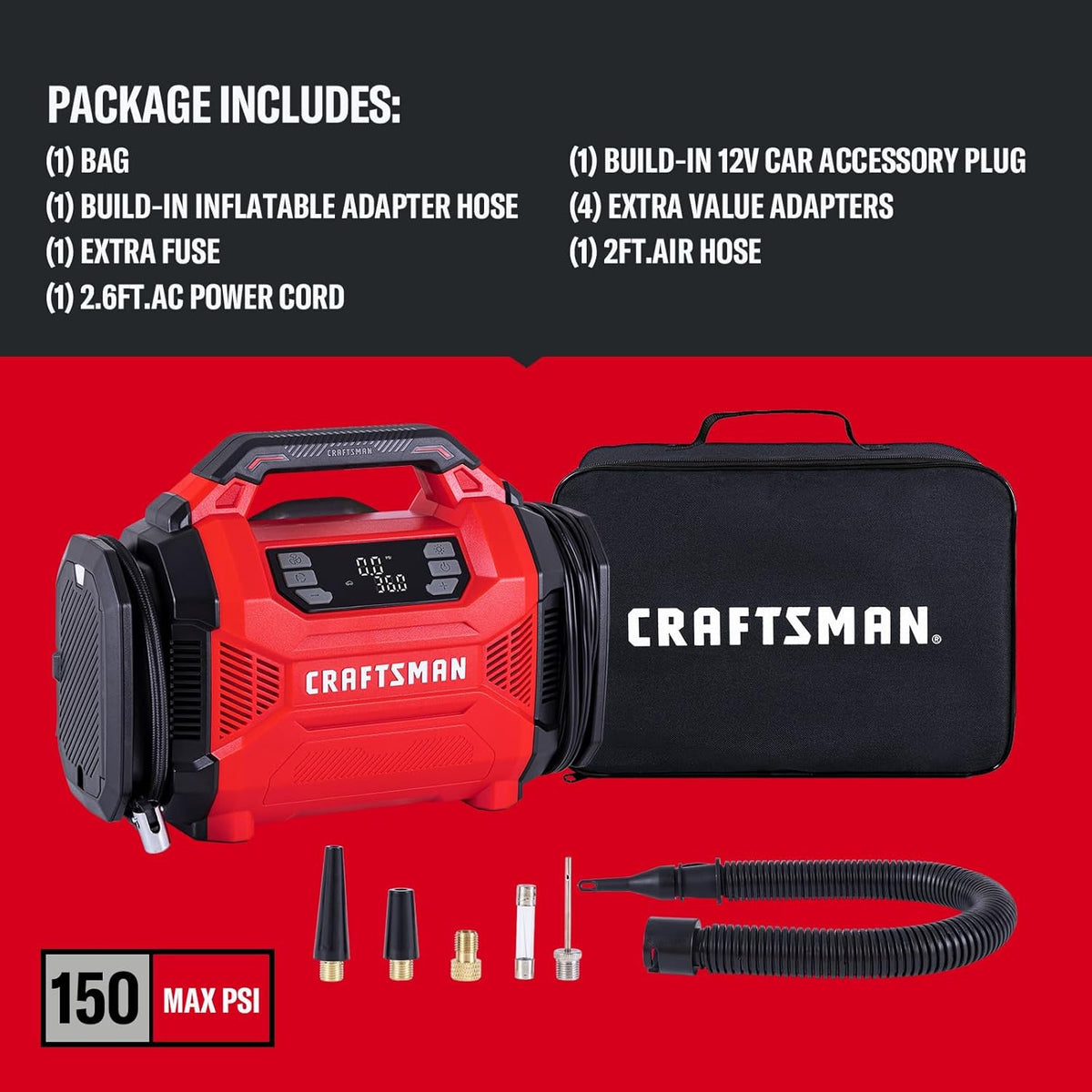 CRAFTSMAN Inflador de neumáticos de doble potencia, compresor de ai...
