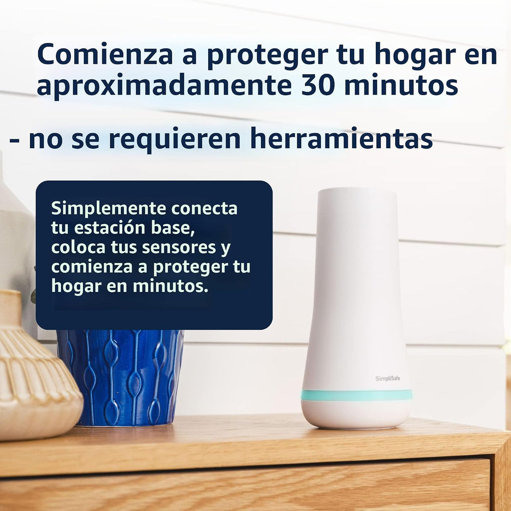 SimpliSafe Sistema de seguridad inalámbrico para el hogar de 8 piezas, monitoreo profesional 24/7 opcional, sin contrato, compatible con Alexa y Google Assistant, color blanco
