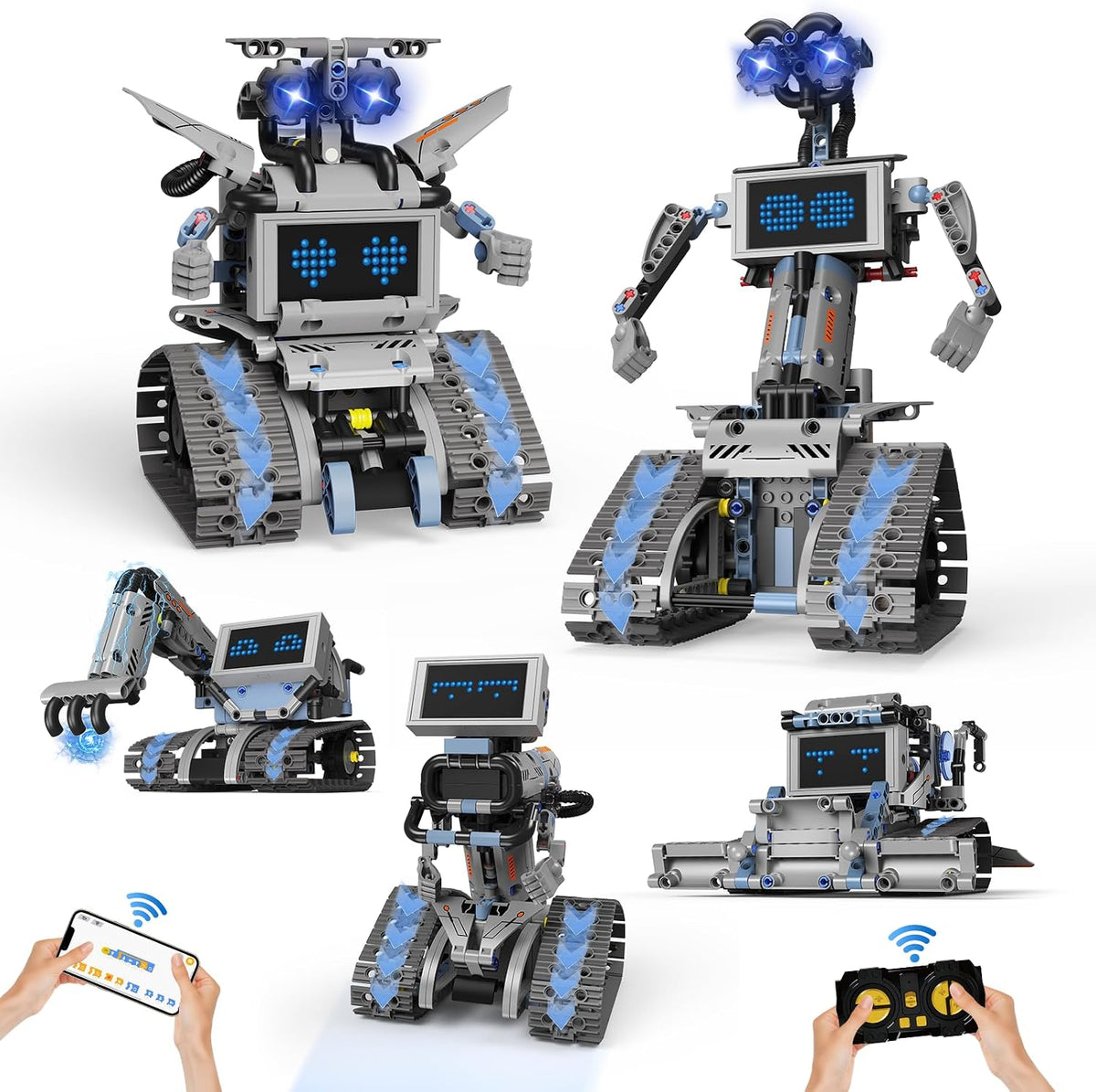 Kit de construcción de robot Johnny 5 5 en 1, juego de construcción de robot STEM con aplicación y control remoto de 2.4 GHz, juguetes tecnicos transformables de robótica RC para niños de 6 7 8 9 10 11 12 + regalos de cumpleaños