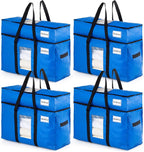 TAILI - Bolsas de mudanza extra grandes con 2 niveles, paquete de 4 bolsas azules resistentes para almacenamiento con ventana visible, asas envolventes, almacenamiento y ahorro de espacio