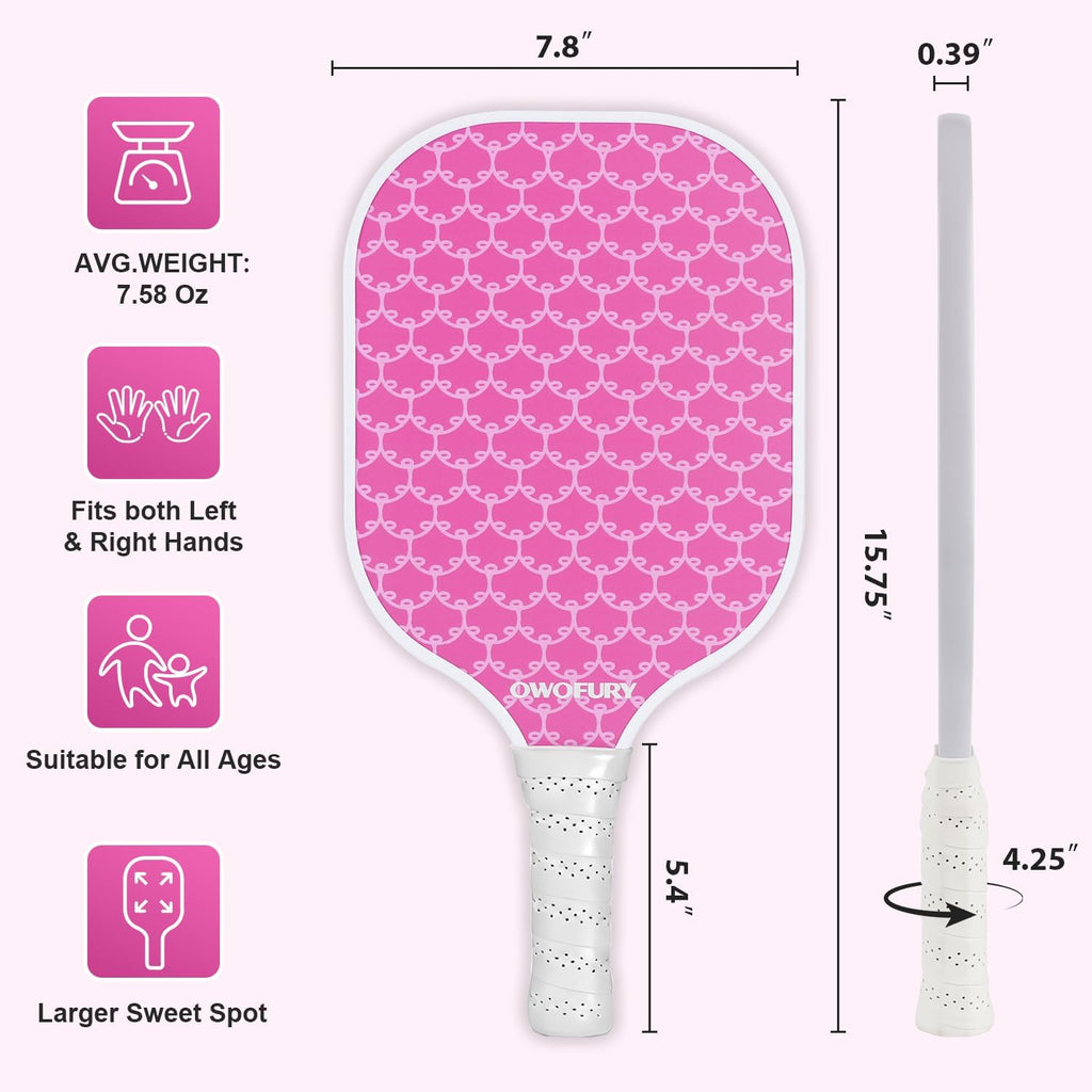 Set de 2 Paletas de Pickleball Ligero con Núcleo de Panal Rosa Control