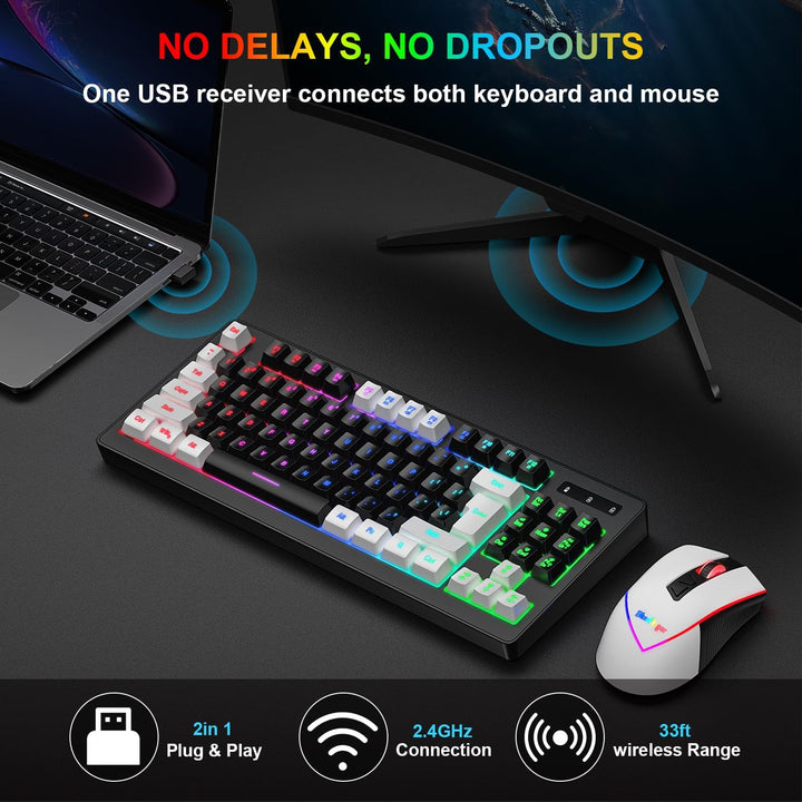 BlueFinger Combo de teclado y mouse inalámbricos para juegos, bater...