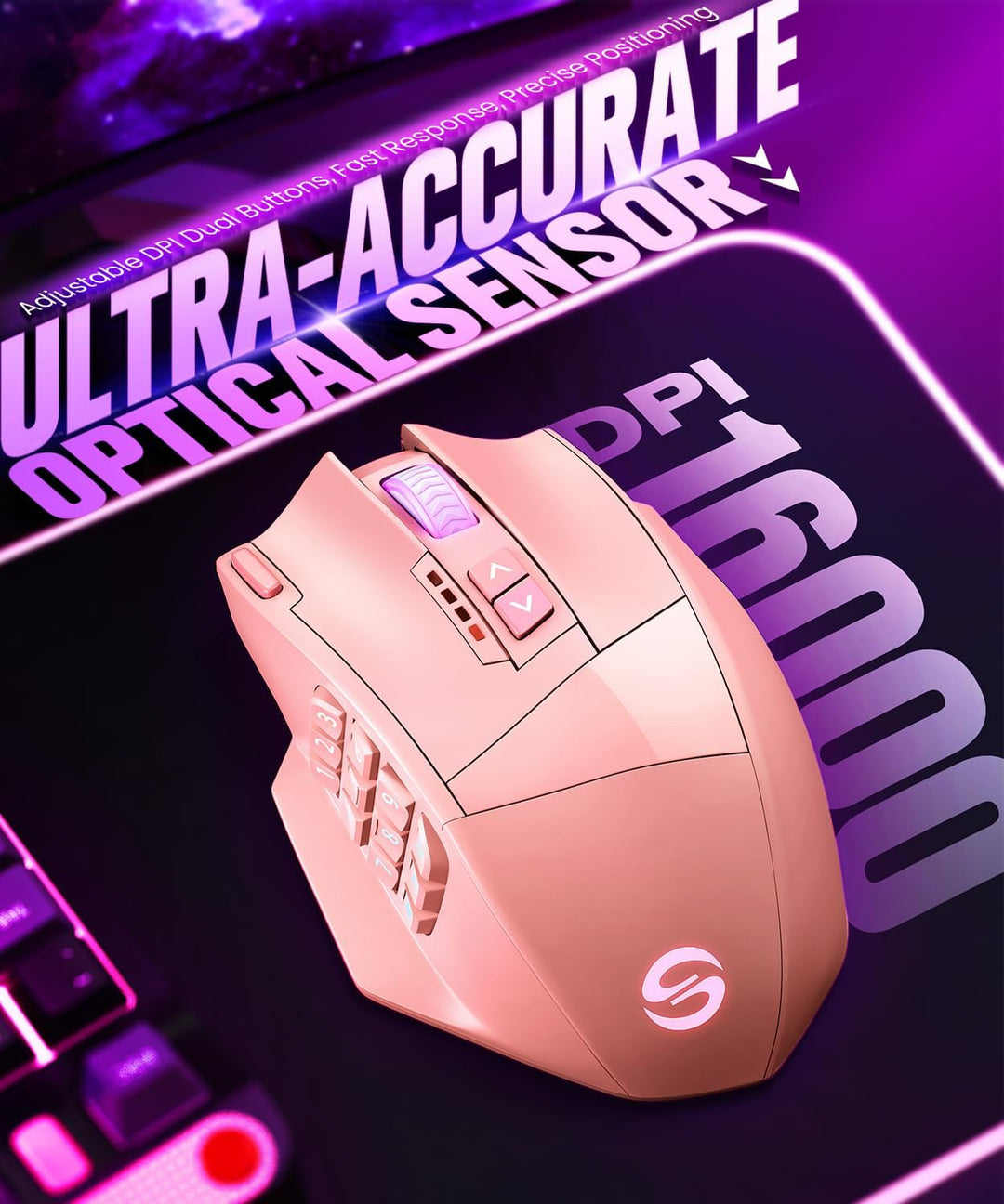 UtechSmart Ratón inalámbrico Venus Pro MMO para juegos, sensor ópti...