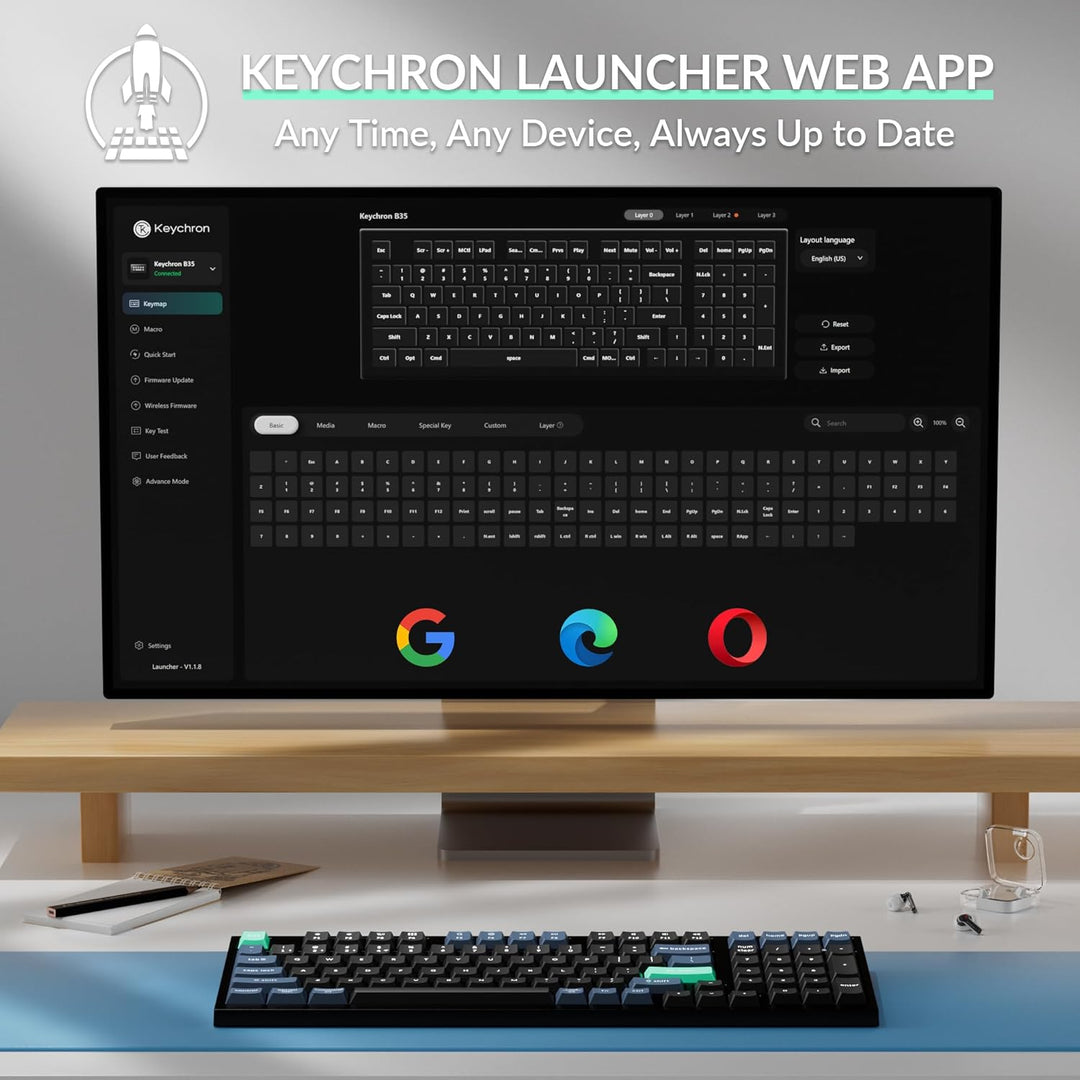 Keychron Teclado inalámbrico B35, 2.4 GHz\/Bluetooth 96% teclado de...