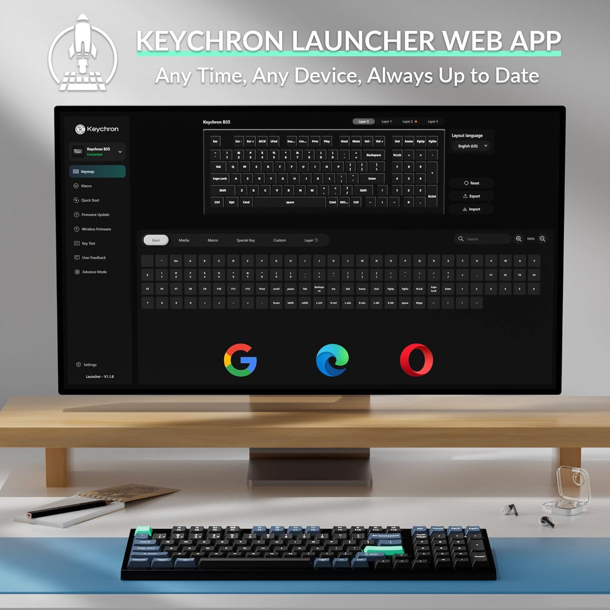 Keychron Teclado inalámbrico B35, 2.4 GHz\/Bluetooth 96% teclado de...